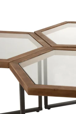 Bijzettafel hexagon glas/hout bruin|ohgreen Online
