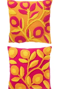 Kussen vierkant borduurwerk bloem katoen mix assortiment van 2|ohgreen New