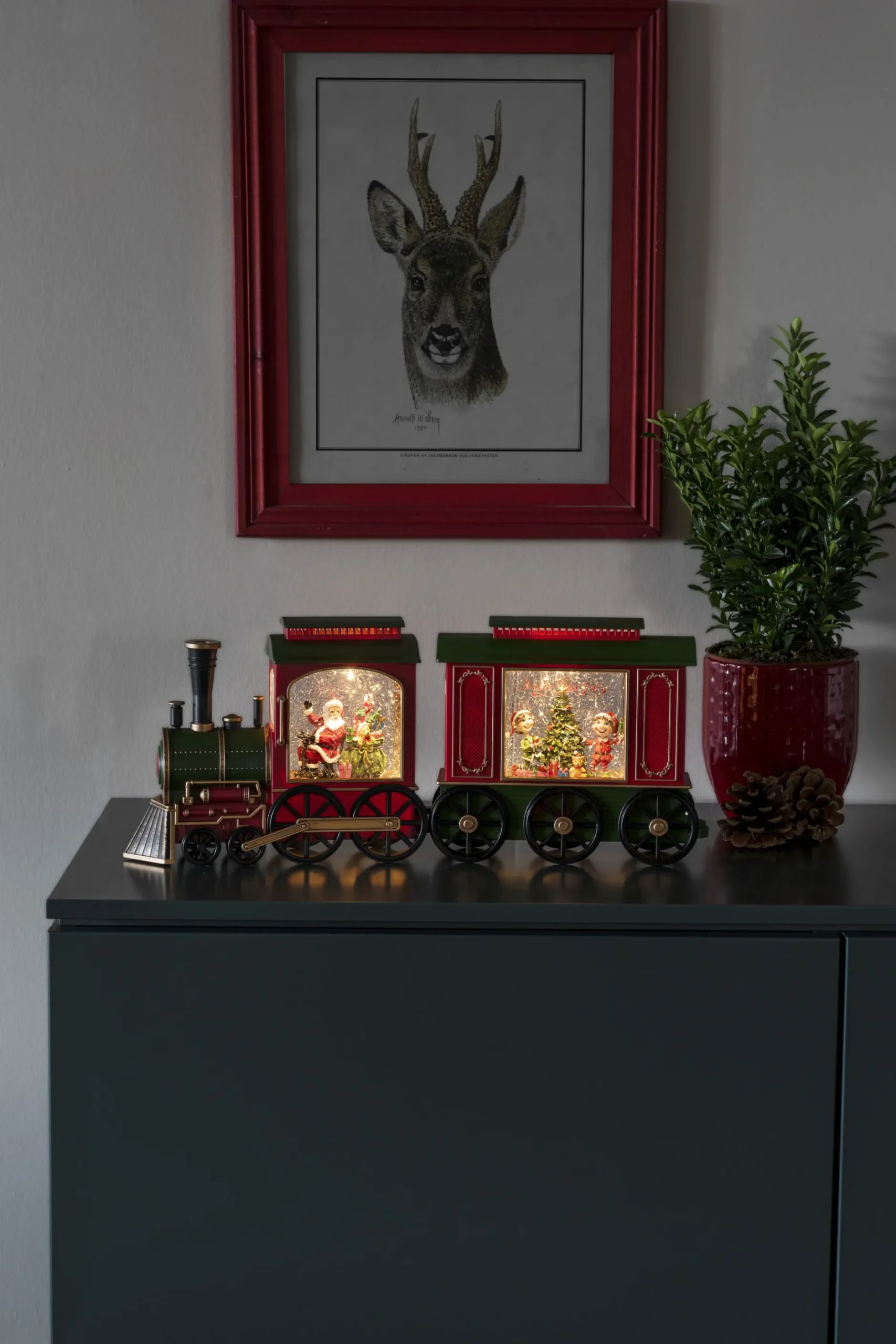 Led kerstlantaarn locomotief met kerstman en zak met kerstcadeaus|ohgreen New