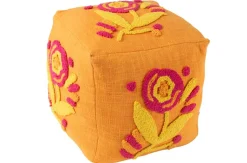 Poef vierkant bloem katoen oranje/roze/geel|ohgreen Best