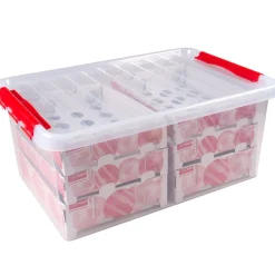 Q-line kerst box 45l met trays voor 98 kerstballen tr rood|ohgreen