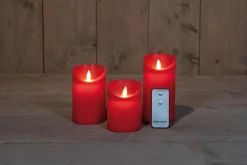 Set van 3 rustieke wax led kaarsen met bewegende vlam rood|ohgreen New