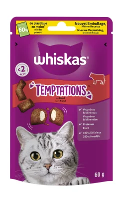 Snacks voor katten |whiskas temptations rund 60g|ohgreen Online
