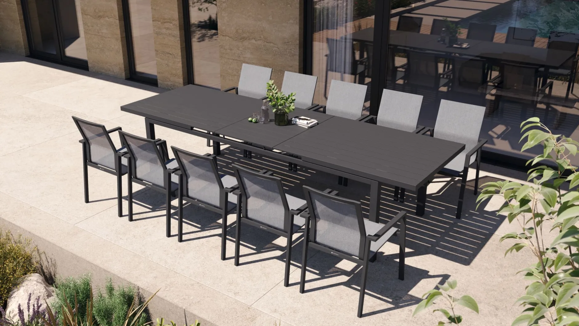 Tafel Albin 256-320x100cm charcoal/aluminium|ohgreen New